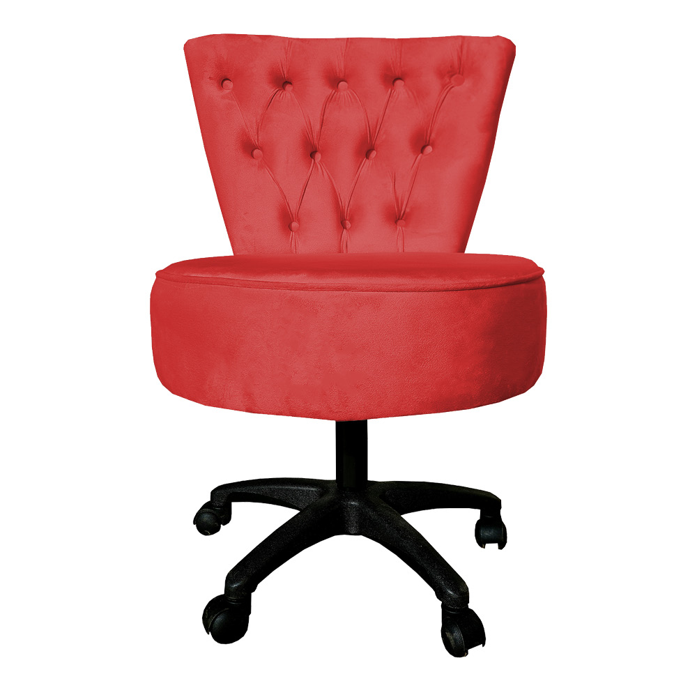 Cadeira Mocho Capitonê Elegância Veludo Vermelho Base Giratória - Pallazio