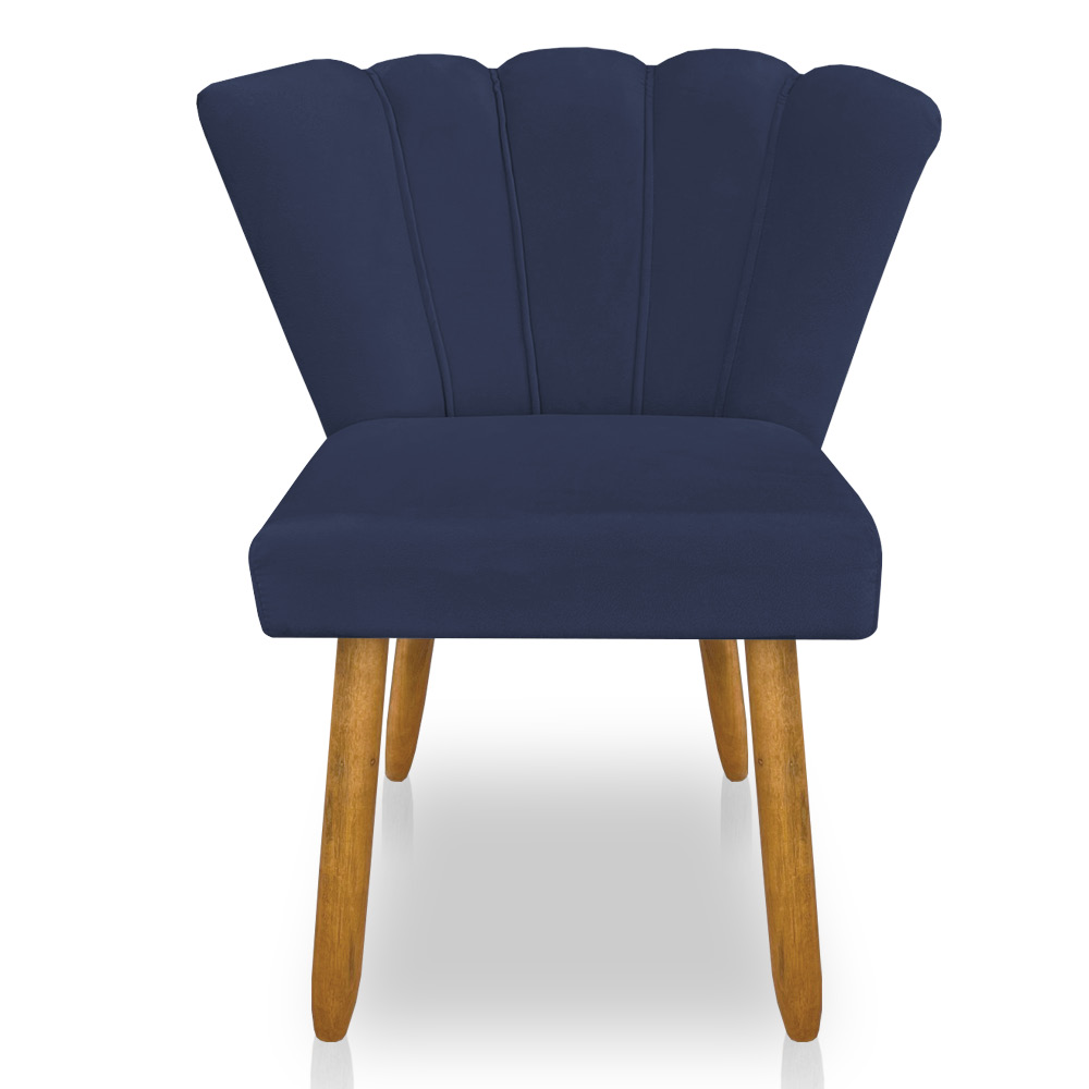 Cadeira Poltrona Flor Veludo Azul Marinho  Pés Palito Castanho - Pallazio