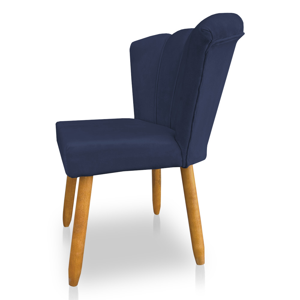 Cadeira Poltrona Flor Veludo Azul Marinho  Pés Palito Castanho - Pallazio