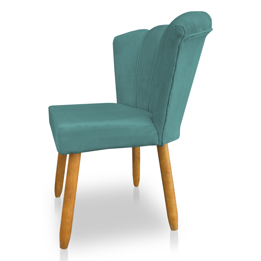 Cadeira Poltrona Flor Veludo Azul Turquesa Pés Palito Castanho - Pallazio