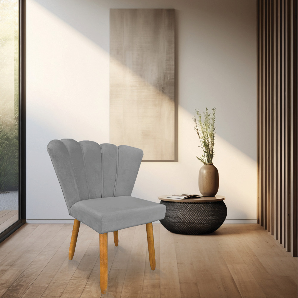 Cadeira Poltrona Flor Veludo Grafite Pés Palito Castanho - Pallazio
