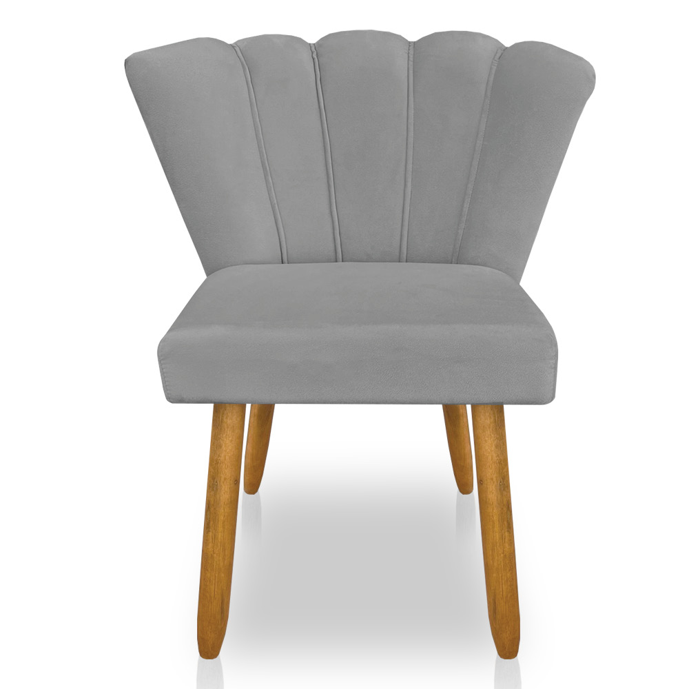 Cadeira Poltrona Flor Veludo Grafite Pés Palito Castanho - Pallazio