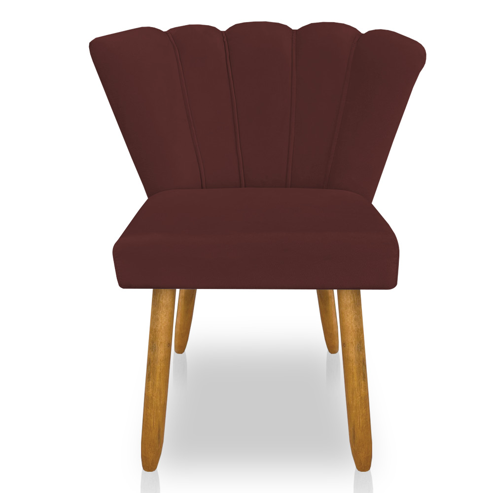Cadeira Poltrona Flor Veludo Marsala Pés Palito Castanho - Pallazio