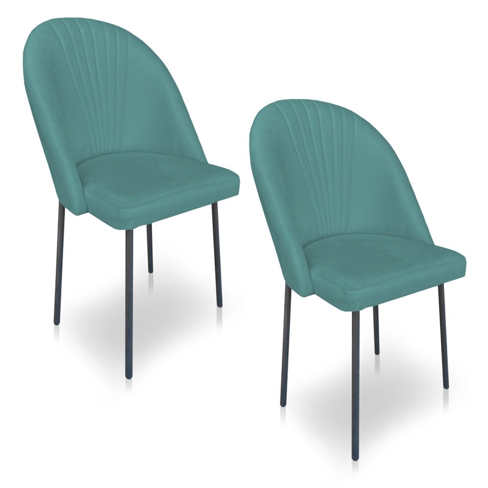 Cadeira Poltrona de Jantar Ariel Suede Azul Turquesa Pés de Ferro Preto - Pallazio