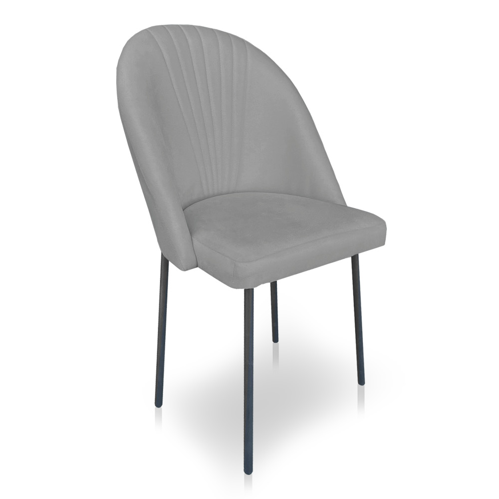 Cadeira Poltrona de Jantar Ariel Suede Grafite Pés de Ferro Preto - Pallazio