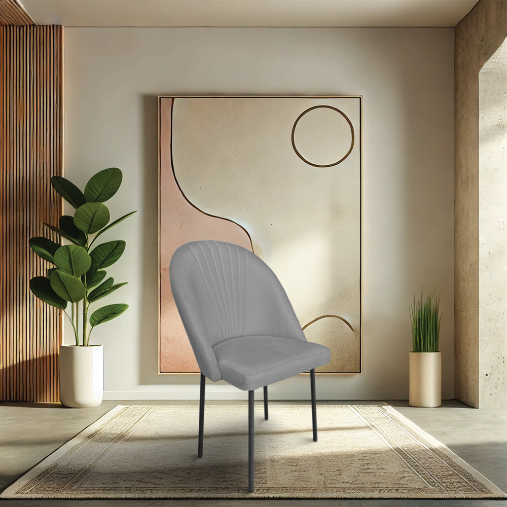 Cadeira Poltrona de Jantar Ariel Suede Grafite Pés de Ferro Preto - Pallazio