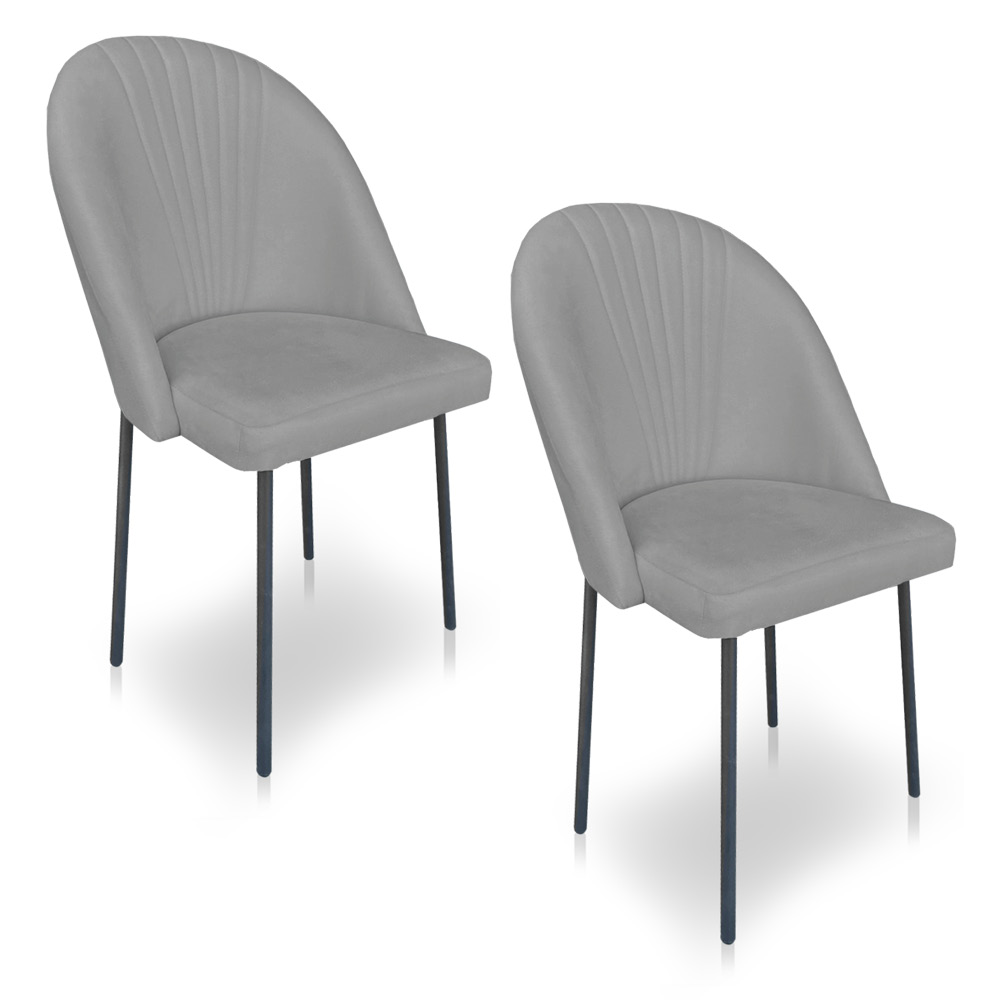 Cadeira Poltrona de Jantar Ariel Suede Grafite Pés de Ferro Preto - Pallazio
