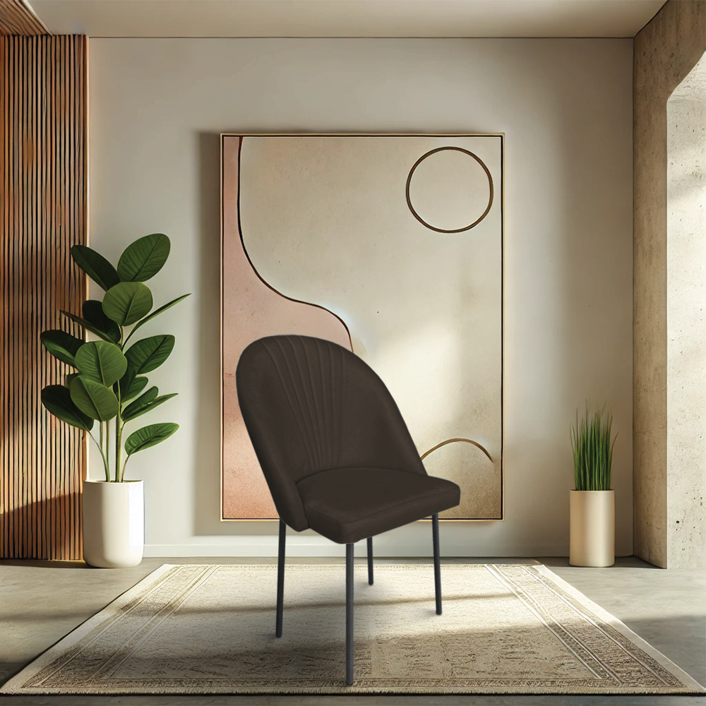 Cadeira Poltrona de Jantar Ariel Suede Marrom Pés de Ferro Preto - Pallazio