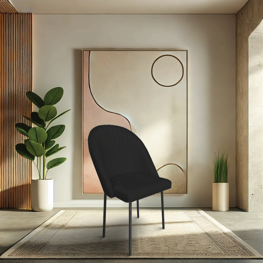 Cadeira Poltrona de Jantar Ariel Suede Preto Pés de Ferro Preto - Pallazio