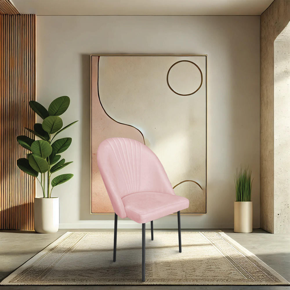 Cadeira Poltrona de Jantar Ariel Suede Rosa Bebê Pés de Ferro Preto - Pallazio