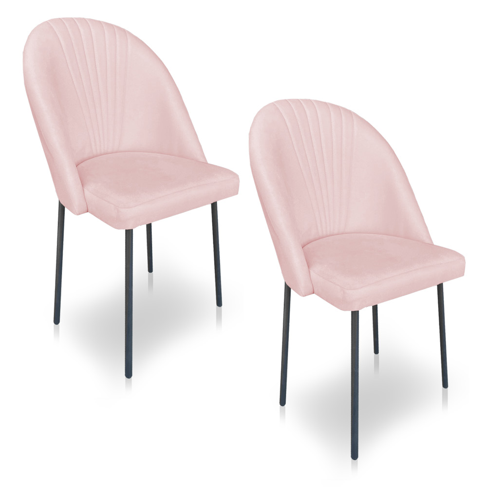 Cadeira Poltrona de Jantar Ariel Suede Rosa Bebê Pés de Ferro Preto - Pallazio