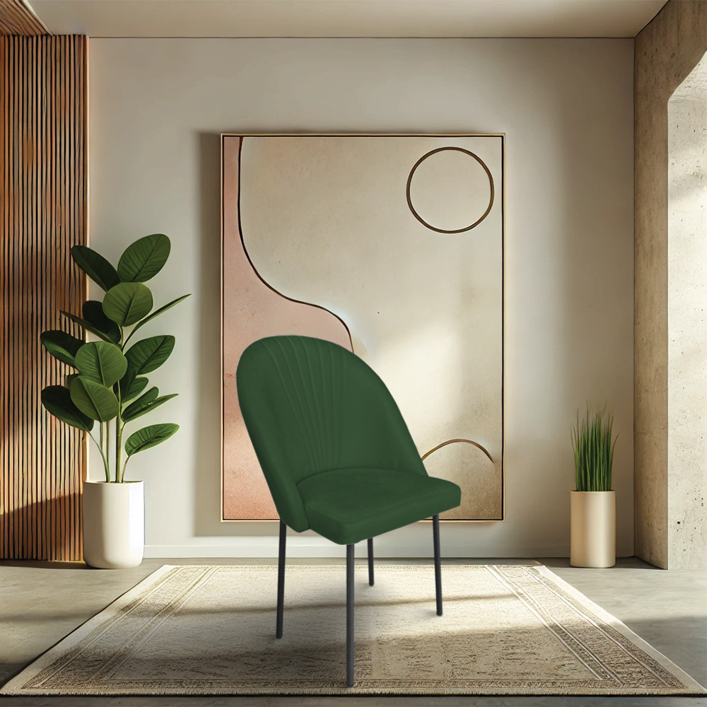 Cadeira Poltrona de Jantar Ariel Suede Verde Pés de Ferro Preto - Pallazio