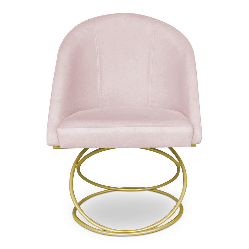 Cadeira Poltrona de Jantar Bela Suede Rosa Bebê Base Metálica Luxo Dourado - Pallazio