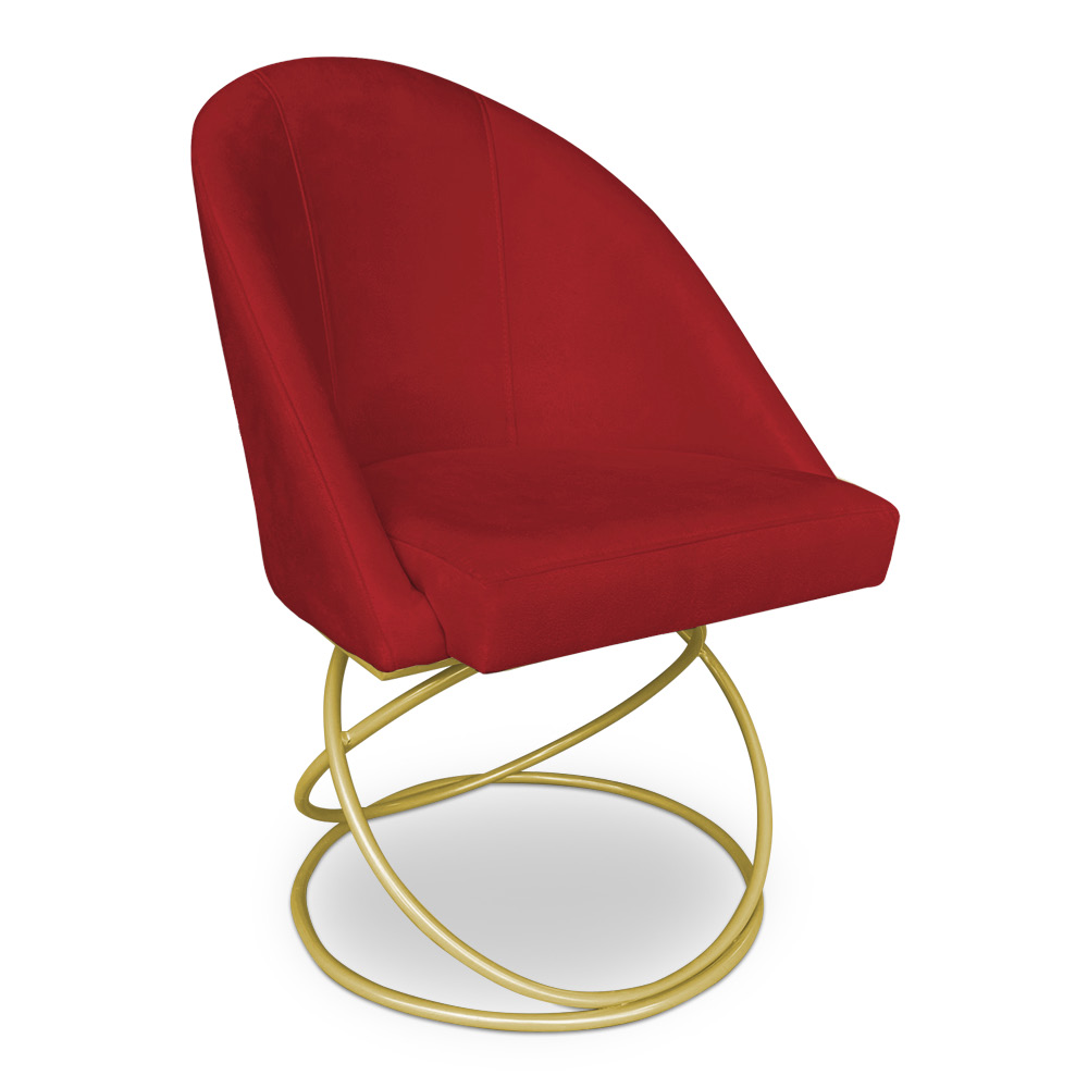 Cadeira Poltrona de Jantar Bela Suede Vermelho Base Metálica Luxo Dourado - Pallazio