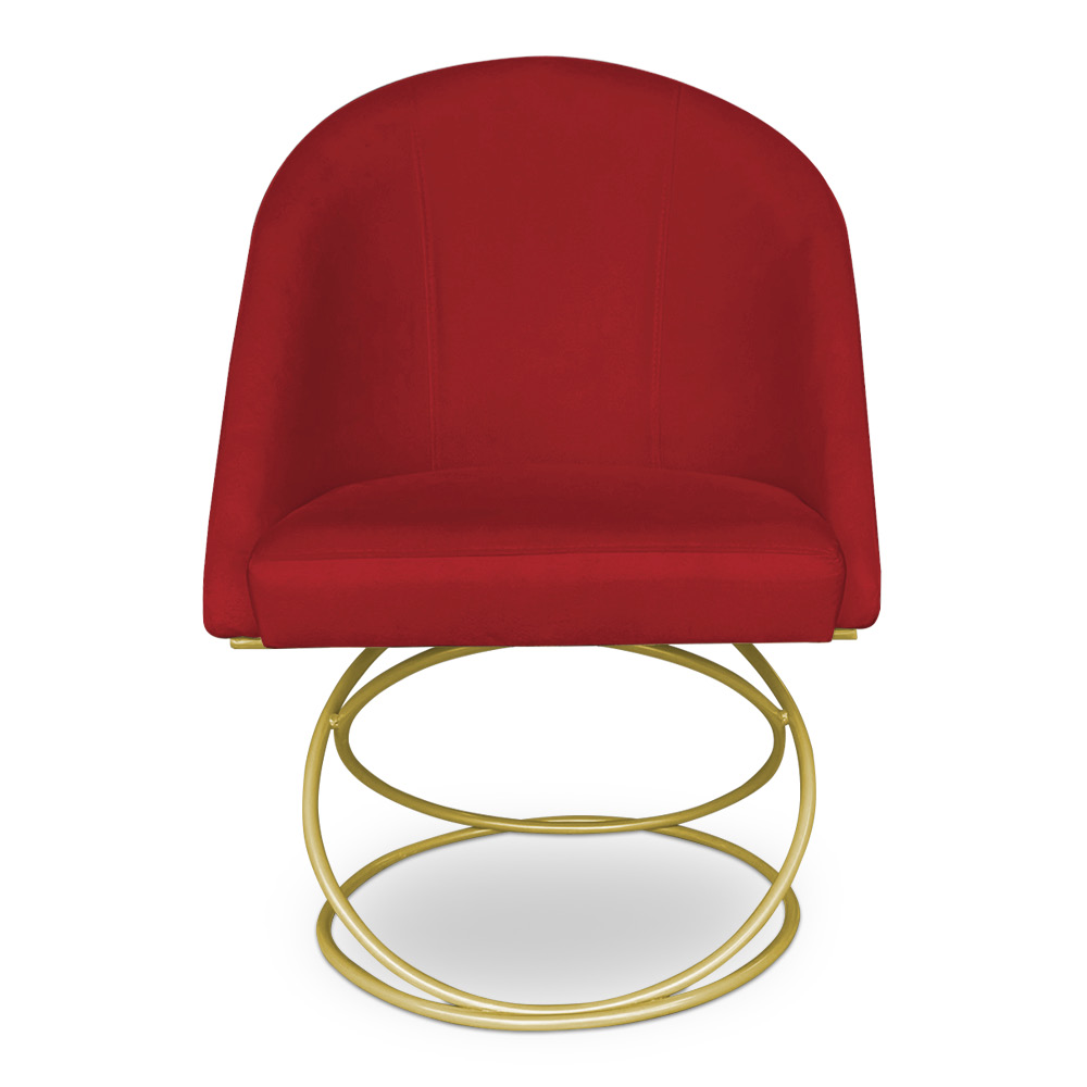 Cadeira Poltrona de Jantar Bela Suede Vermelho Base Metálica Luxo Dourado - Pallazio