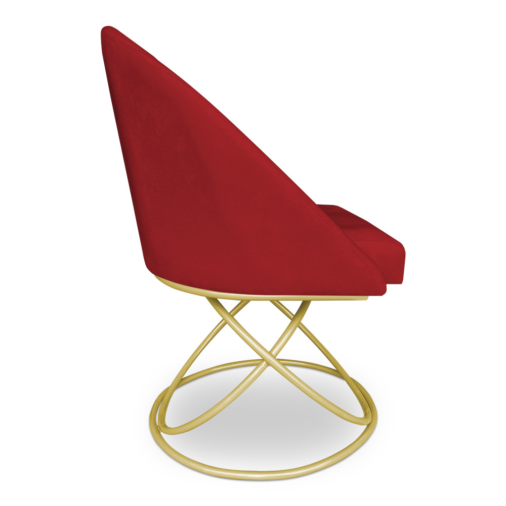 Cadeira Poltrona de Jantar Bela Suede Vermelho Base Metálica Luxo Dourado - Pallazio