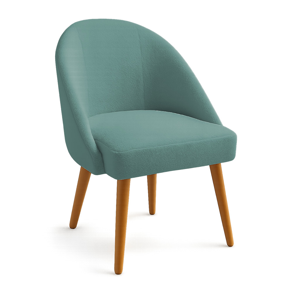 Cadeira Poltrona de Jantar Estofada Luna Boucle Azul Majestic Pés Palito Castanho - Pallazio