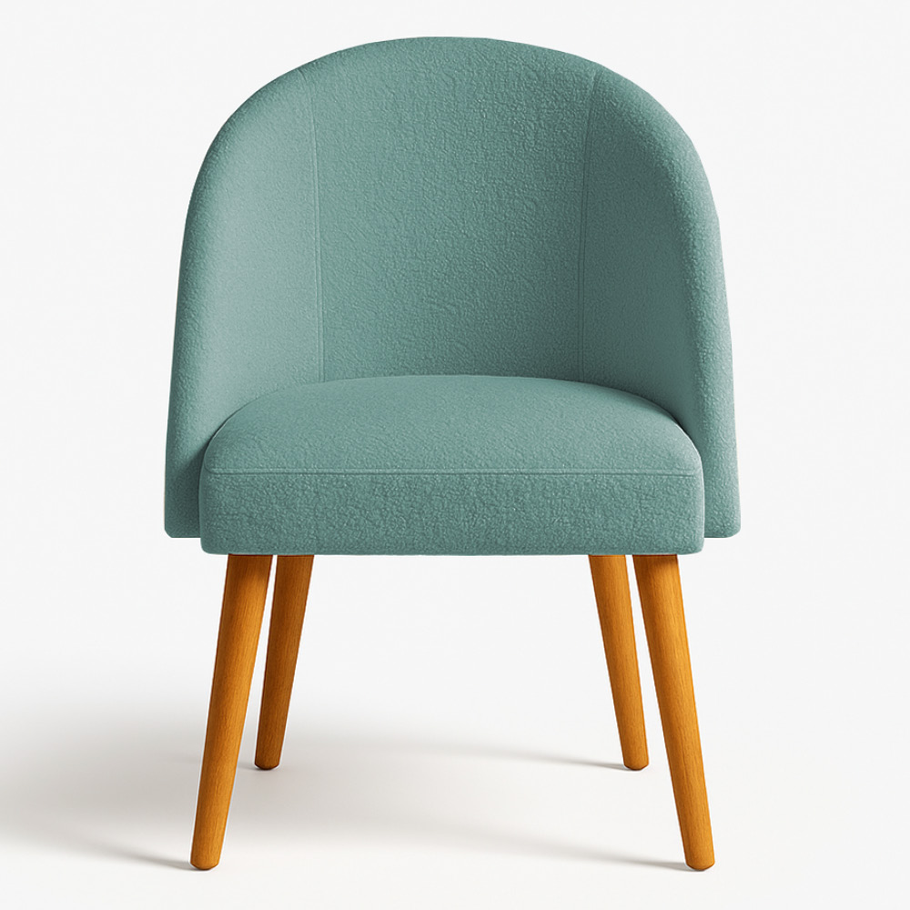 Cadeira Poltrona de Jantar Estofada Luna Boucle Azul Majestic Pés Palito Castanho - Pallazio