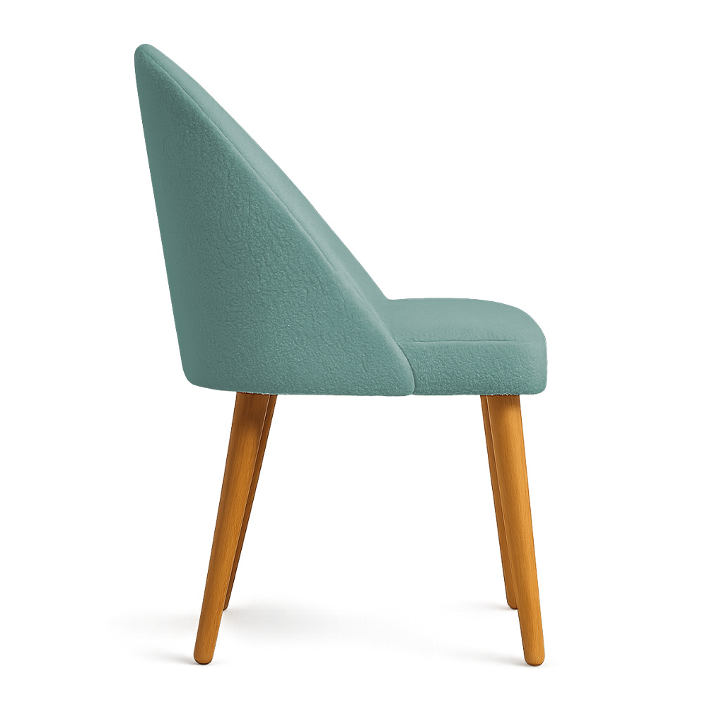 Cadeira Poltrona de Jantar Estofada Luna Boucle Azul Majestic Pés Palito Castanho - Pallazio