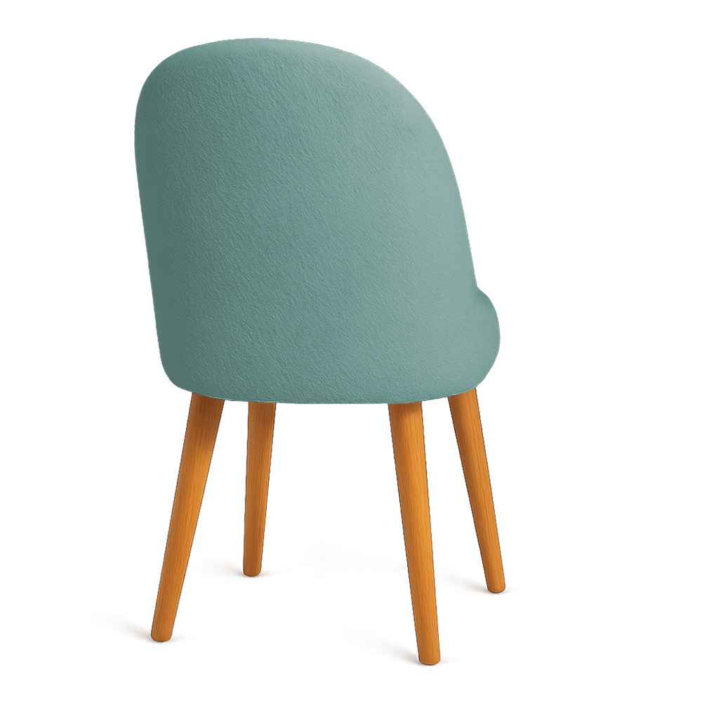 Cadeira Poltrona de Jantar Estofada Luna Boucle Azul Majestic Pés Palito Castanho - Pallazio