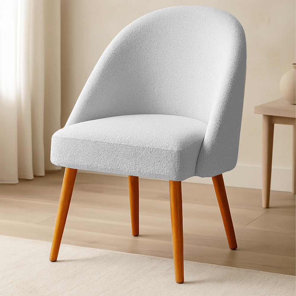 Cadeira Poltrona de Jantar Estofada Luna Boucle Cinza Pés Palito Castanho - Pallazio