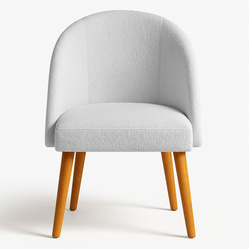 Cadeira Poltrona de Jantar Estofada Luna Boucle Cinza Pés Palito Castanho - Pallazio