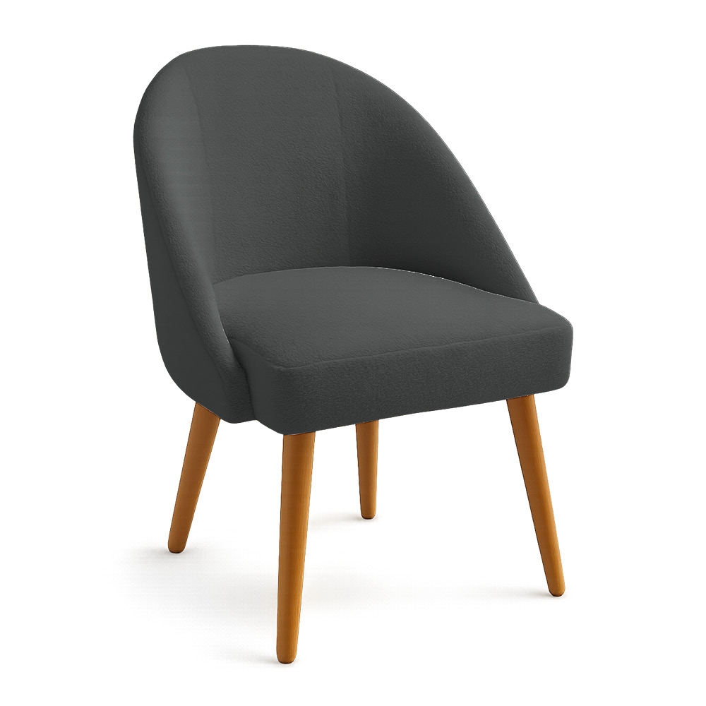 Cadeira Poltrona de Jantar Estofada Luna Boucle Grafite Pés Palito Castanho - Pallazio