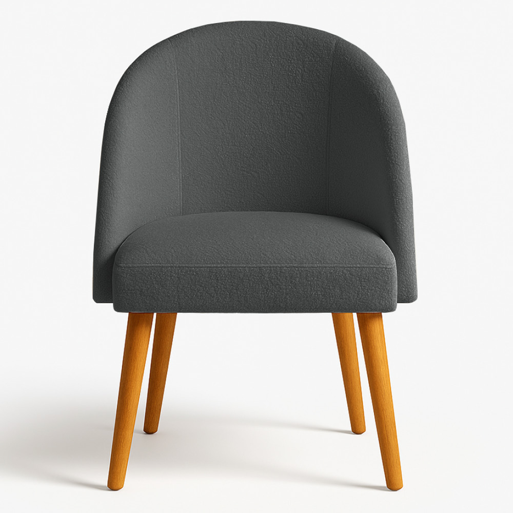 Cadeira Poltrona de Jantar Estofada Luna Boucle Grafite Pés Palito Castanho - Pallazio