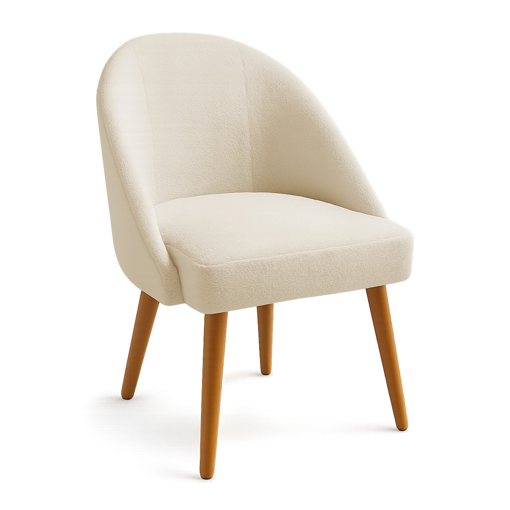 Cadeira Poltrona de Jantar Estofada Luna Boucle Pés Palito Castanho - Pallazio