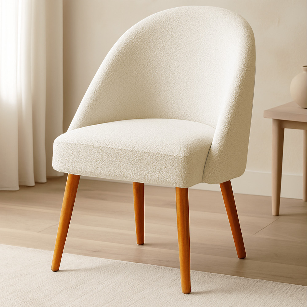 Cadeira Poltrona de Jantar Estofada Luna Boucle Pés Palito Castanho - Pallazio