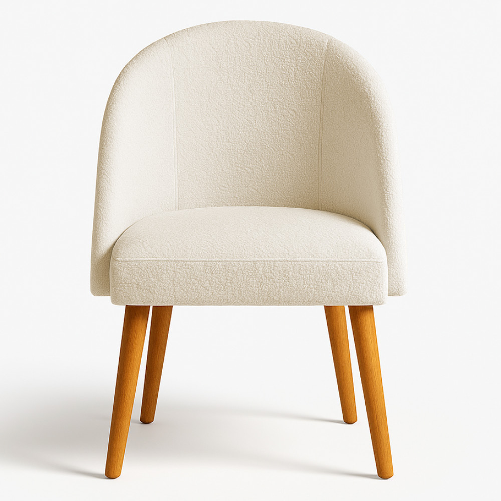 Cadeira Poltrona de Jantar Estofada Luna Boucle Pés Palito Castanho - Pallazio