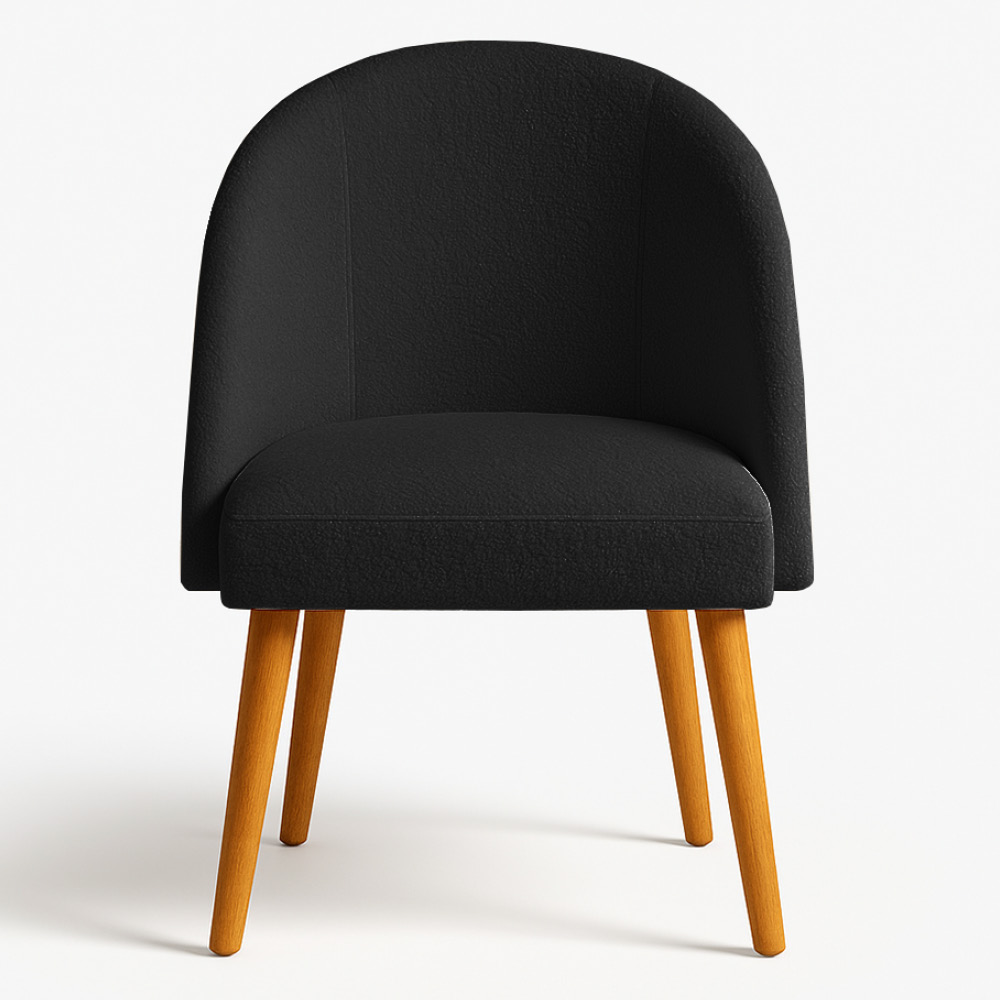 Cadeira Poltrona de Jantar Estofada Luna Boucle Preto Pés Palito Castanho - Pallazio