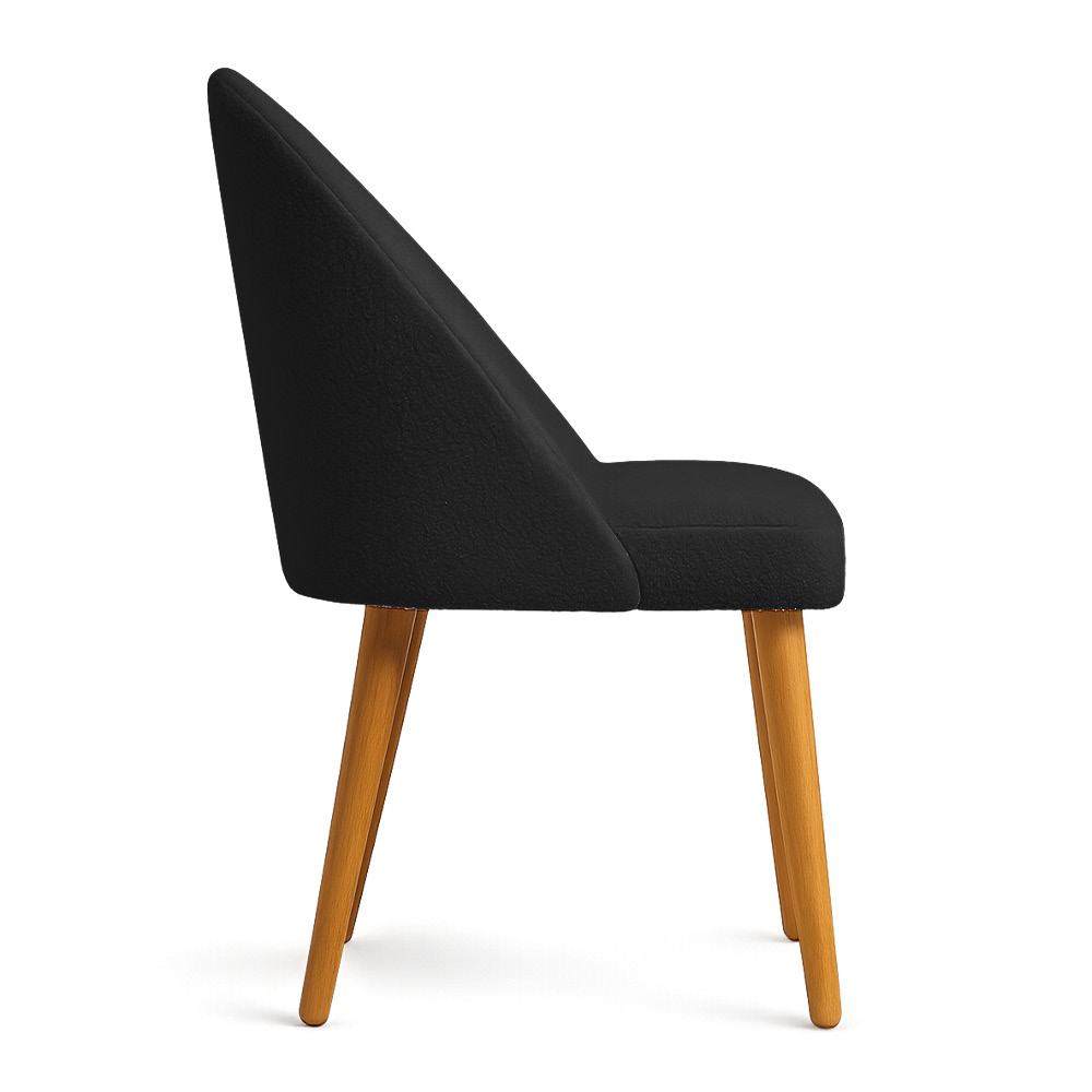 Cadeira Poltrona de Jantar Estofada Luna Boucle Preto Pés Palito Castanho - Pallazio