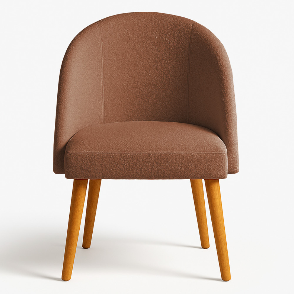 Cadeira Poltrona de Jantar Estofada Luna Boucle Terracota Pés Palito Castanho - Pallazio