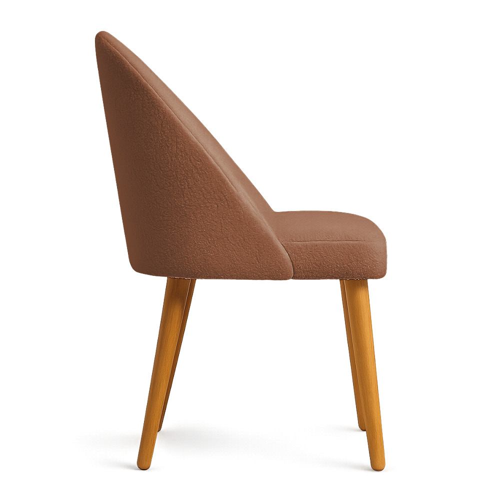 Cadeira Poltrona de Jantar Estofada Luna Boucle Terracota Pés Palito Castanho - Pallazio
