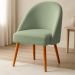 Cadeira Poltrona de Jantar Estofada Luna Boucle Verde Pistache Pés Palito Castanho - Pallazio