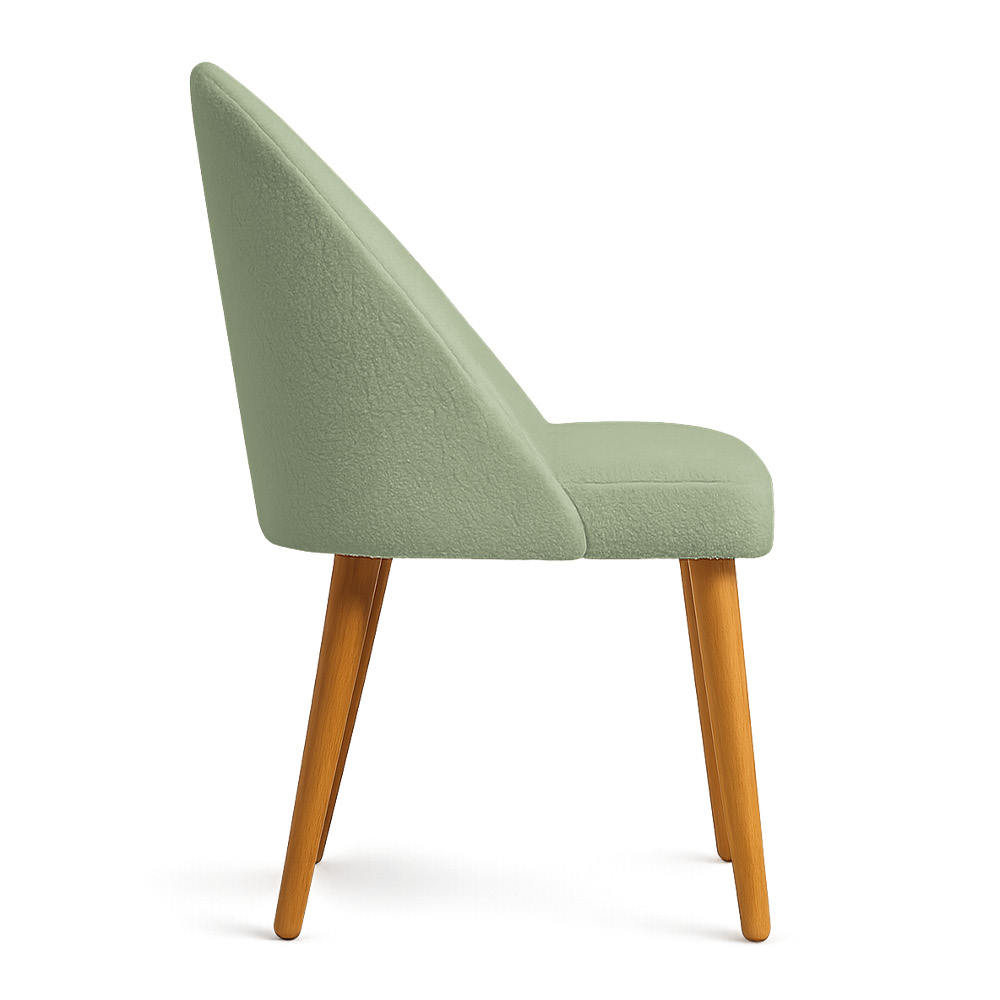 Cadeira Poltrona de Jantar Estofada Luna Boucle Verde Pistache Pés Palito Castanho - Pallazio