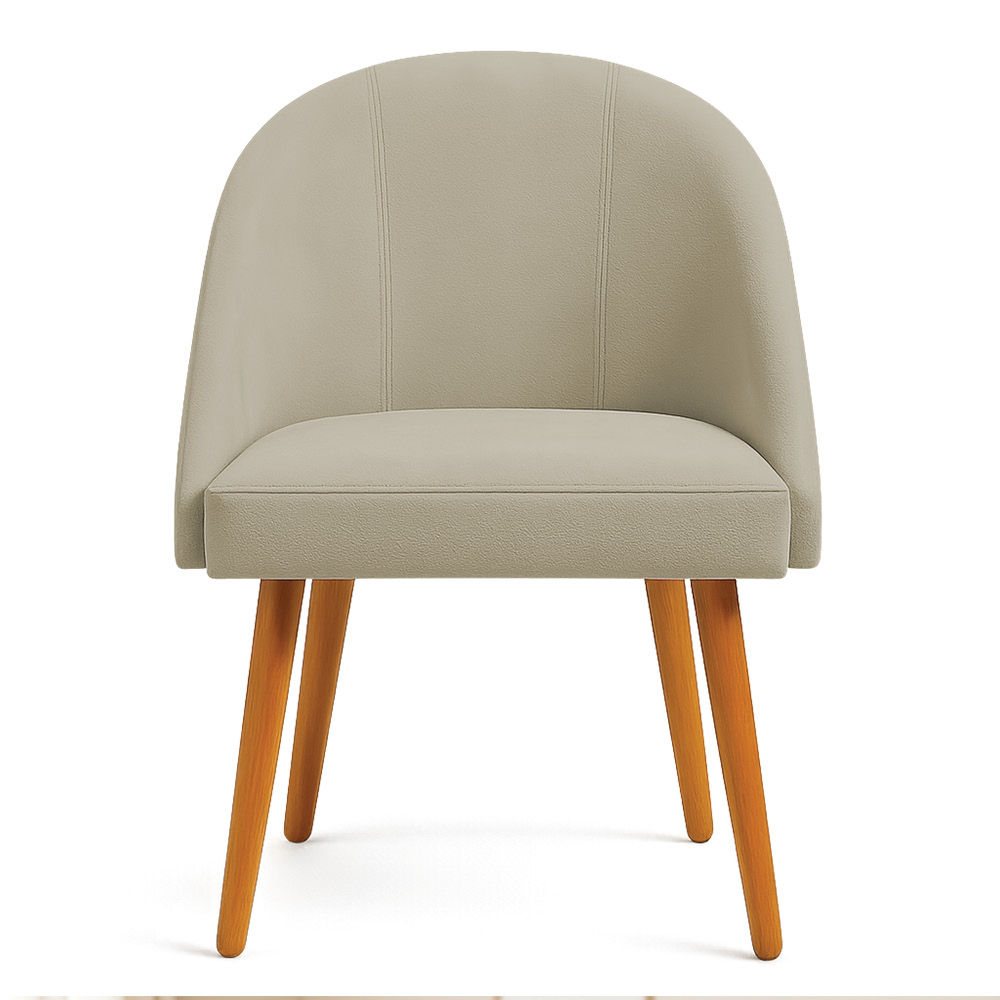 Cadeira Poltrona de Jantar Luna Suede Capuccino Pés Palito Castanho - Pallazio