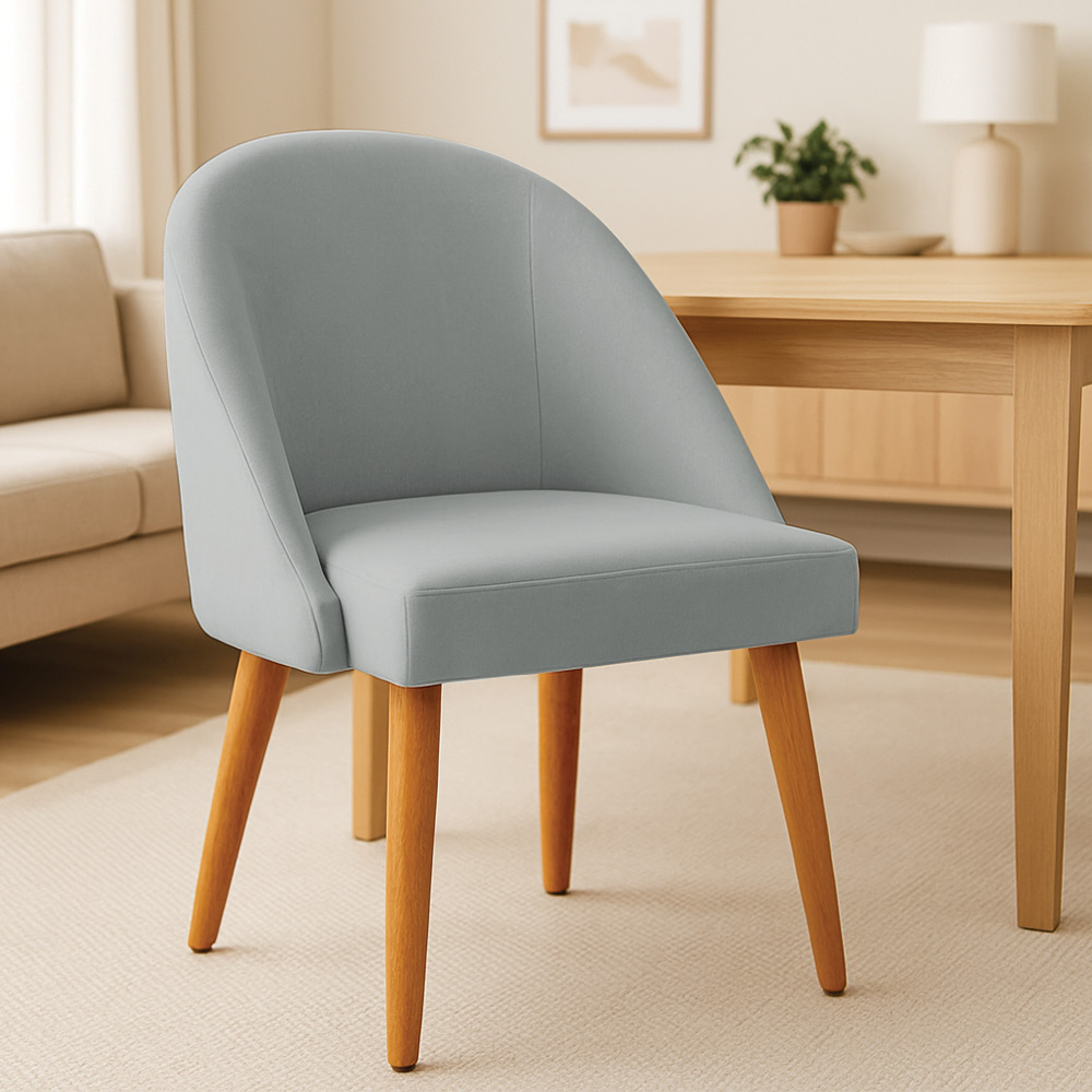 Cadeira Poltrona de Jantar Luna Suede Cinza Pés Palito Castanho - Pallazio