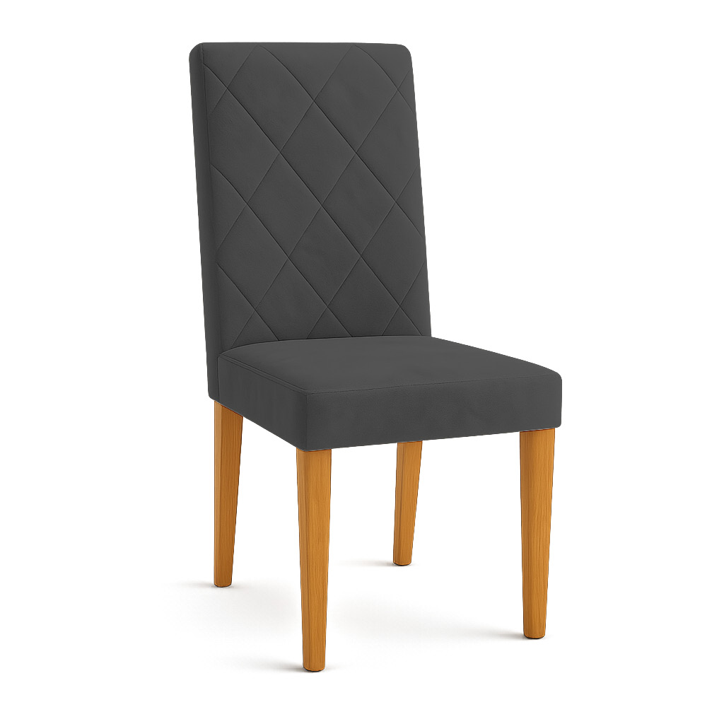 Cadeira de Jantar Estofada Siena Veludo Grafite Pés Trapézio Castanho - Pallazio