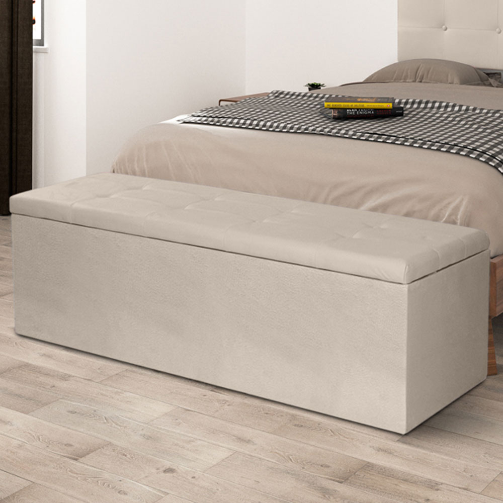 Calçadeira Recamier Baú Casal 1,40m Berlim Suede Bege - Pallazio