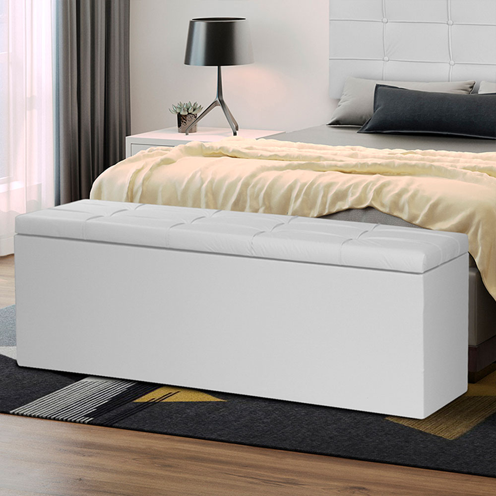 Calçadeira Recamier Baú Casal 1,40m Roma Corano Branco - Pallazio