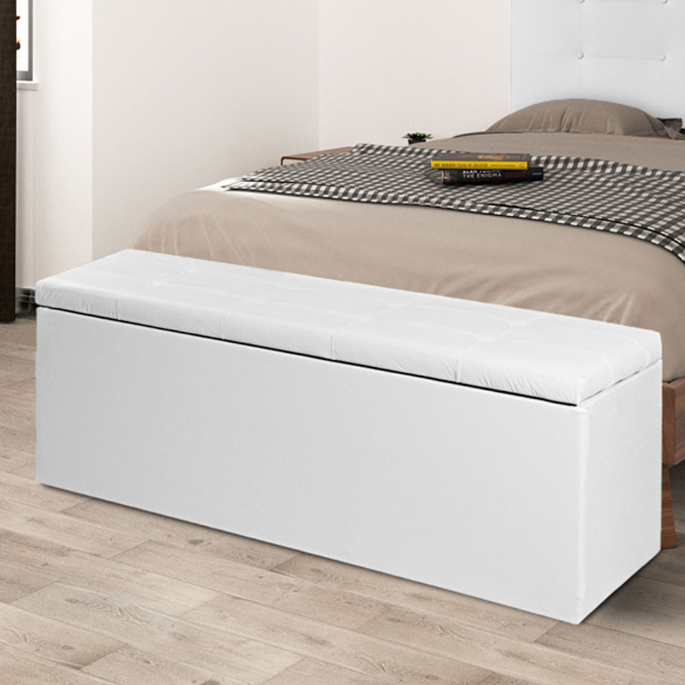 Calçadeira Recamier Baú King 1,95m Berlim Corano Branco - Pallazio