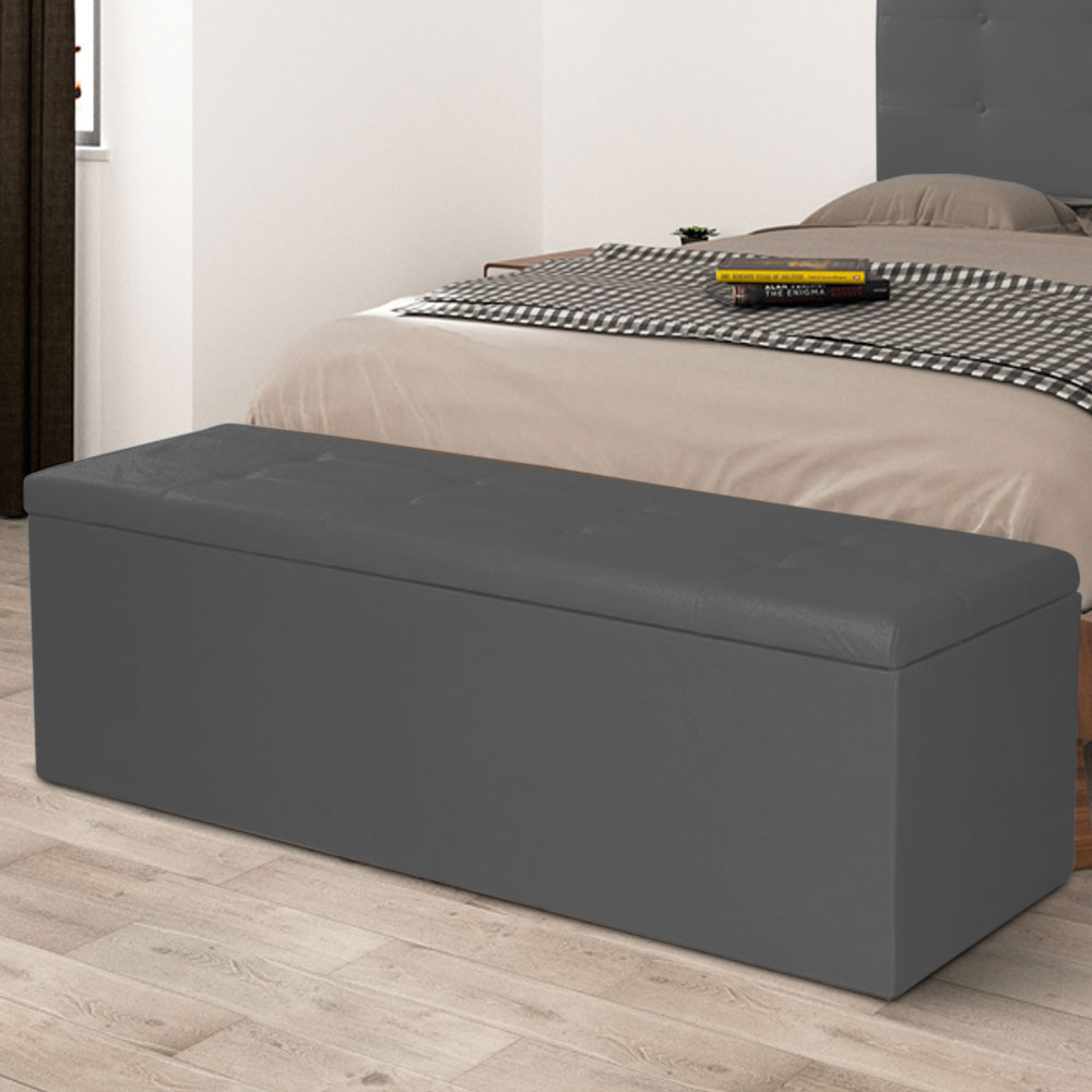 Calçadeira Recamier Baú King 1,95m Berlim Suede Cinza - Pallazio