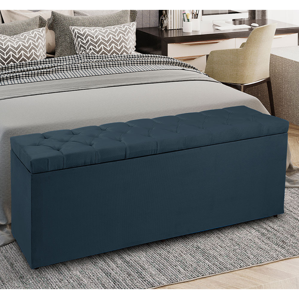 Calçadeira Recamier Baú King 1,95m Madrid Suede Azul Marinho - Pallazio