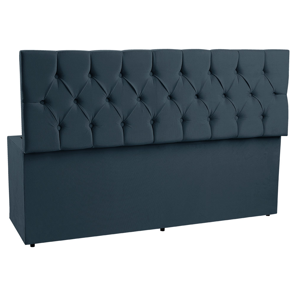 Calçadeira Recamier Baú King 1,95m Madrid Suede Azul Marinho - Pallazio