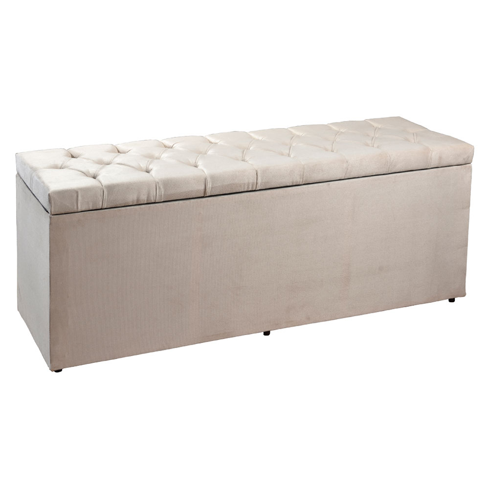 Calçadeira Recamier Baú King 1,95m Madrid Suede Bege - Pallazio