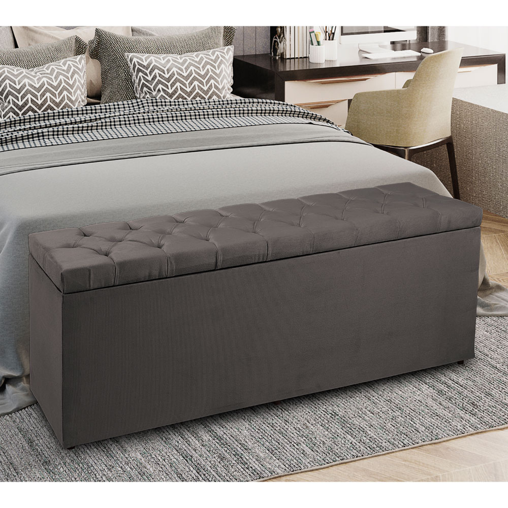 Calçadeira Recamier Baú King 1,95m Madrid Suede Cinza - Pallazio