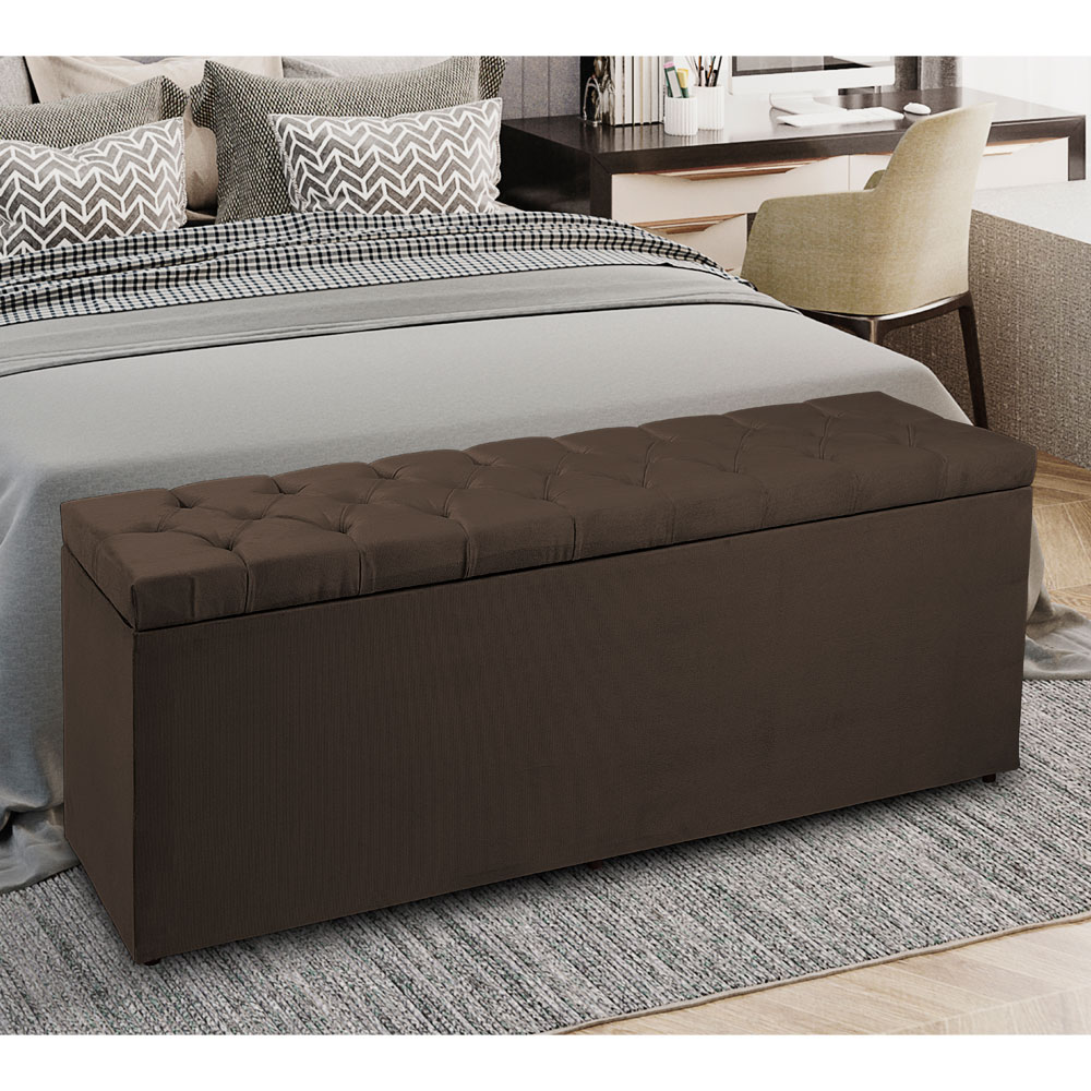 Calçadeira Recamier Baú King 1,95m Madrid Suede Marrom - Pallazio