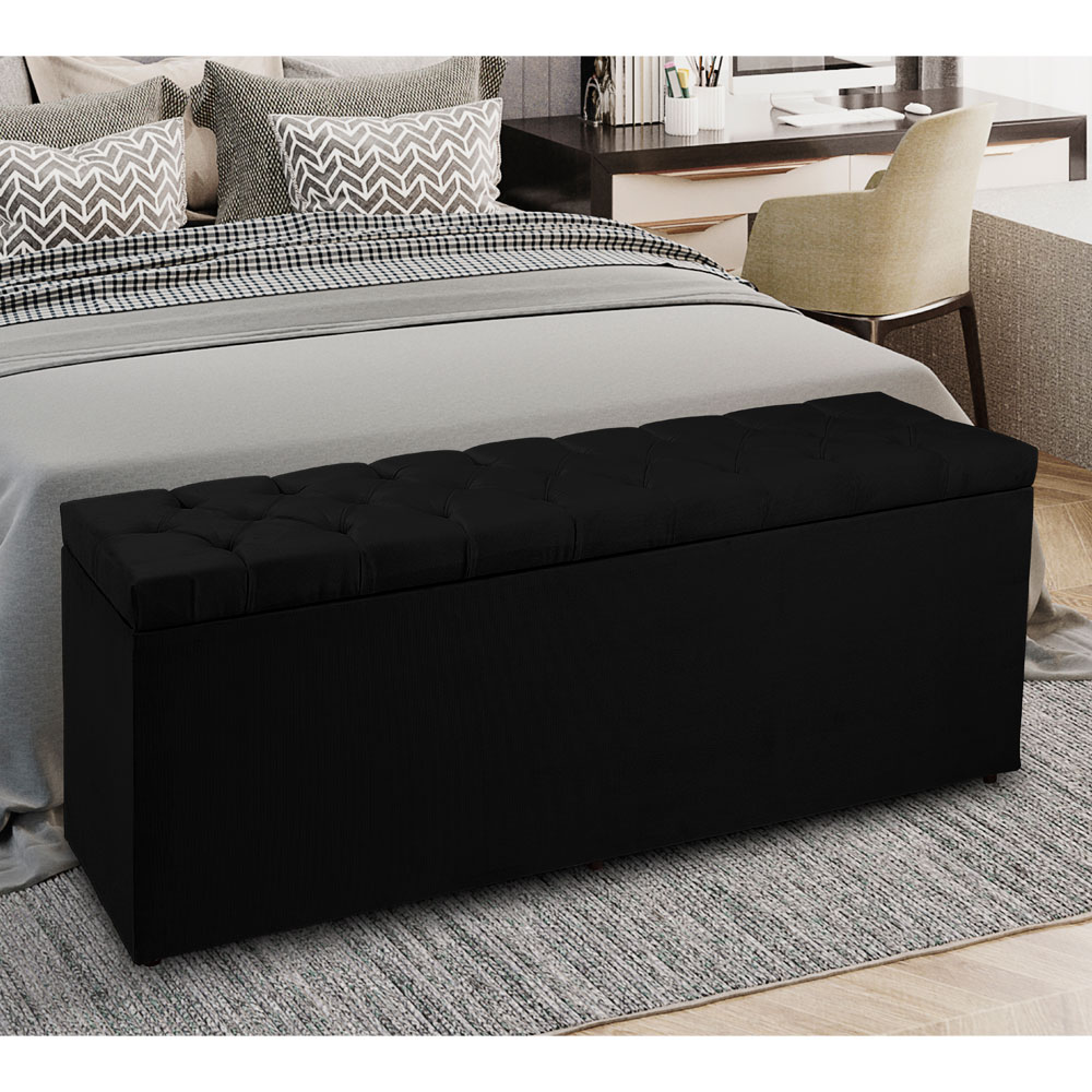 Calçadeira Recamier Baú King 1,95m Madrid Suede Preto - Pallazio